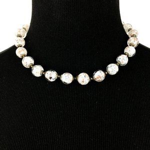 VENETIAN sommerso glass bead necklace - vintage clear white aventurine caps 17"